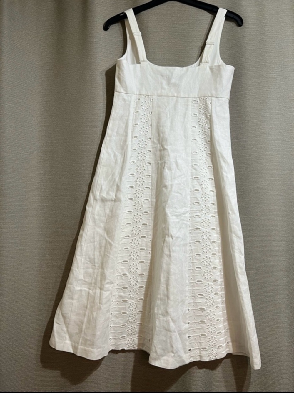 REISS Clarice Petite White Linen Eyelet Button Down Midi Dress Sz 4P Coastal - Picture 4 of 15